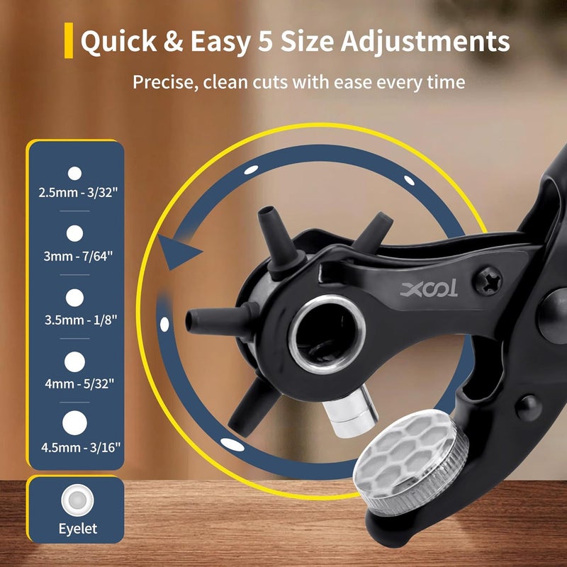 XOOL 2 in 1 Leather Hole Punch Eyelet Tool Kit, 3/16" 4.5mm Metal Eyelets for Fabric, Hole Puncher, Eyelet Pliers for Shoes Leather Clothes Belt - Image 3