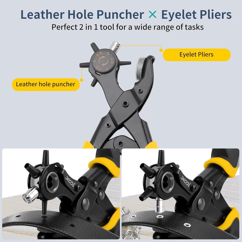 XOOL 2 in 1 Leather Hole Punch Eyelet Tool Kit, 3/16" 4.5mm Metal Eyelets for Fabric, Hole Puncher, Eyelet Pliers for Shoes Leather Clothes Belt - Image 2