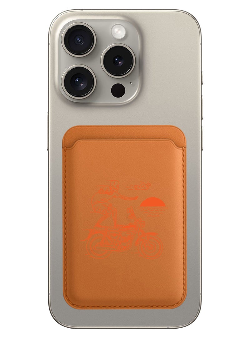 Theodor Magnetic Wallet, Compatible with MagSafe Wallet, for iPhone Wallet, for iPhone 16/15/14/13/12 Series, Not for iPhone 13/12 mini, 3 Card Holder, Vegan Leather, Brown - Skull Rider orange - Image 1