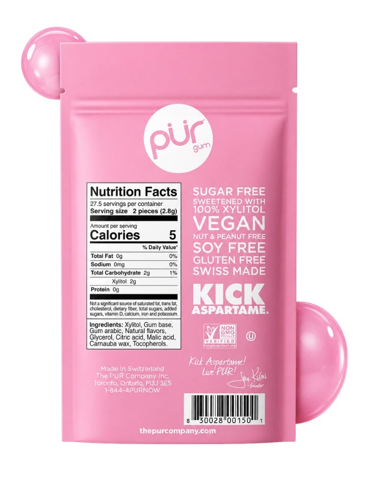 PUR Gum Chewing Gum Sugar Free Bubble Gum Flavor 55 Pieces Pack of 1 Aspartame Free Vegan Gluten Free With 100% Xylitol Sugar Free Chewing Gum - Image 2