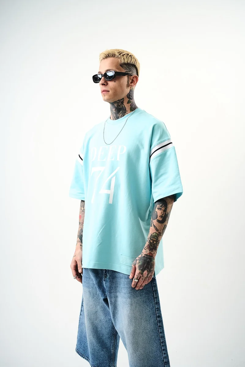 RESPIRE Men's Deep 74 Printed Oversize T-Shirt Baby Blue