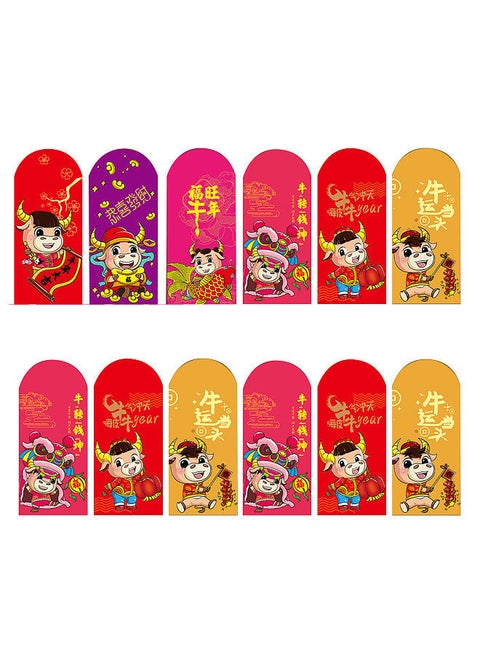 12PCs Chinese Red Envelopes Lai See/Hong Bao Chinese New Year of The Cattle Lucky Money Pouches Lucky Money Packets Ox Duck Auspicious Characters Varied Patterns Optional for New Year Wedding