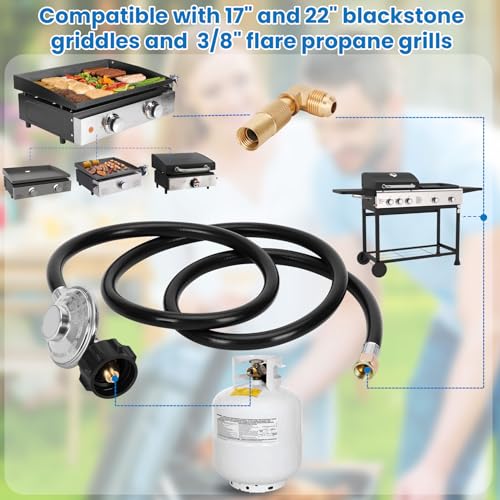 Iococee 6.5 Feet Propane Regulator and Hose with Elbow Adaptor for Blackstone 17" and 22" Tabletop Griddle, QCC1 Universal Grill Regulator Replacement Parts for Propane grill Connect to Propane Tank - Image 4