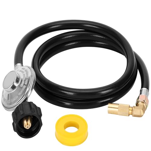 Iococee 6.5 Feet Propane Regulator and Hose with Elbow Adaptor for Blackstone 17" and 22" Tabletop Griddle, QCC1 Universal Grill Regulator Replacement Parts for Propane grill Connect to Propane Tank - Image 1