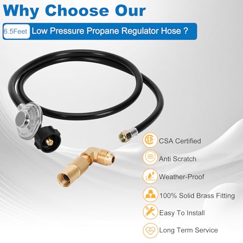 Iococee 6.5 Feet Propane Regulator and Hose with Elbow Adaptor for Blackstone 17" and 22" Tabletop Griddle, QCC1 Universal Grill Regulator Replacement Parts for Propane grill Connect to Propane Tank - Image 5