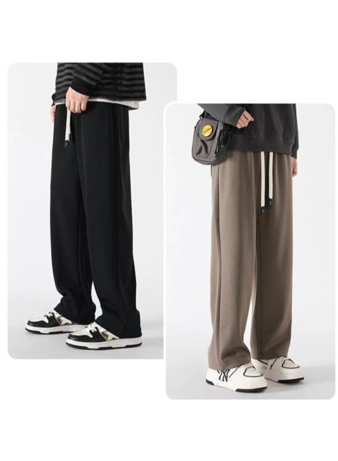 Homlean Silky Wide-leg Pants For Men, Autumn And Winter Fashion Versatile Loose Straight Casual Trousers, Universal Long Pants Ls68 Black L - Image 4