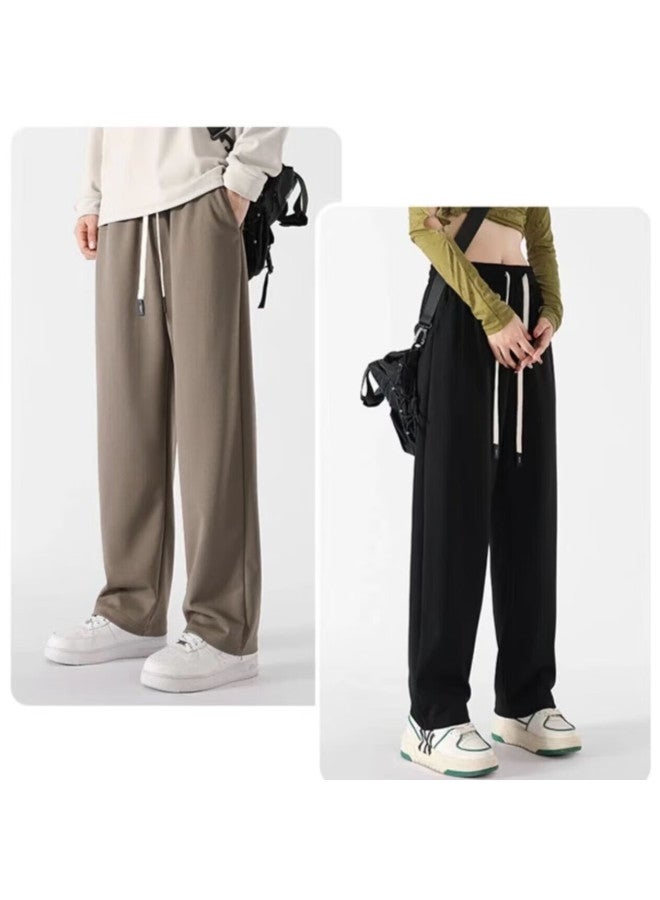 Homlean Silky Wide-leg Pants For Men, Autumn And Winter Fashion Versatile Loose Straight Casual Trousers, Universal Long Pants Ls68 Black L - Image 2