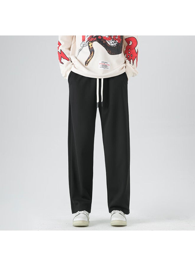 Homlean Silky Wide-leg Pants For Men, Autumn And Winter Fashion Versatile Loose Straight Casual Trousers, Universal Long Pants Ls68 Black L - Image 5
