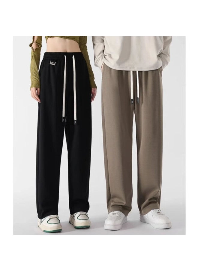 Homlean Silky Wide-leg Pants For Men, Autumn And Winter Fashion Versatile Loose Straight Casual Trousers, Universal Long Pants Ls68 Black L - Image 3