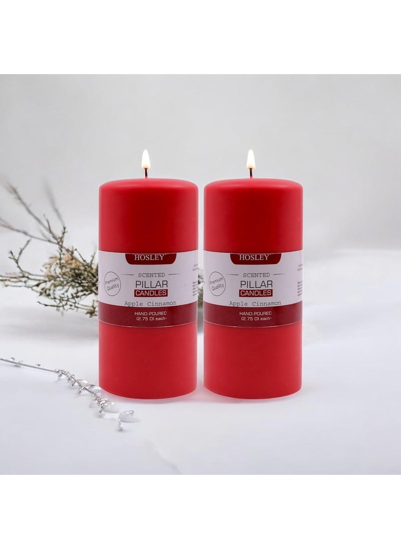Hosley - HOSLEY Pack of 2|6 Inch Long Each|Apple Cinnamon Fragrance Red Pillar Candles - Soy & Paraffin Wax for Home Decor, 90 Hours Burn Time Each, Smokeless & Dripless, 2.75 Inch Diameter - Image 1