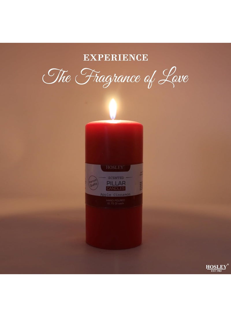 Hosley - HOSLEY Pack of 2|6 Inch Long Each|Apple Cinnamon Fragrance Red Pillar Candles - Soy & Paraffin Wax for Home Decor, 90 Hours Burn Time Each, Smokeless & Dripless, 2.75 Inch Diameter - Image 1