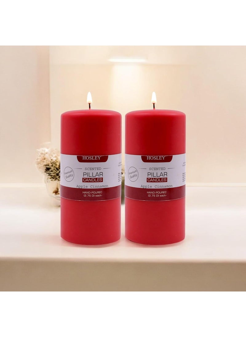 Hosley - HOSLEY Pack of 2|6 Inch Long Each|Apple Cinnamon Fragrance Red Pillar Candles - Soy & Paraffin Wax for Home Decor, 90 Hours Burn Time Each, Smokeless & Dripless, 2.75 Inch Diameter - Image 1