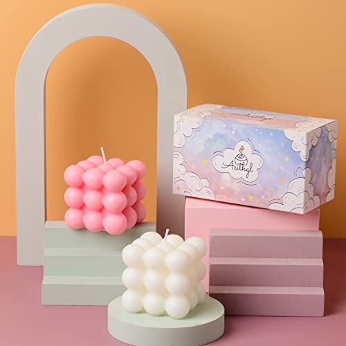 ACITHGL Bubble Candle - Cube Soy Wax Home Decor Scented Candle Set 2 Pieces (White+Pink) - Image 4