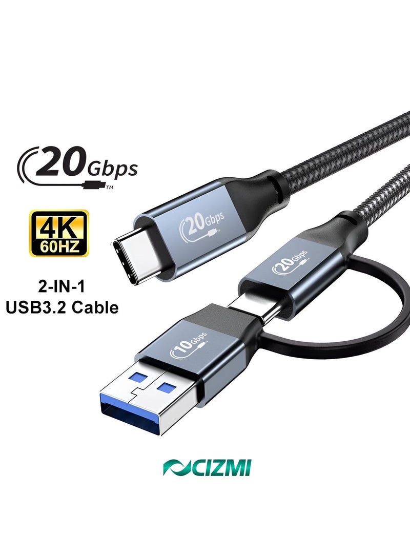 CIZMI ✦ 2-In-1 20Gbps USB 3.2 Gen 2x2 Cable | USB-C To C + USB-A Adapter| Fast Charging PD 3.0 100W 20V 5A | E-Marker| 4K UHD| Compatible With MacBook, iPhone 17/16/15, Samsung And More | 1.5 m - Image 1