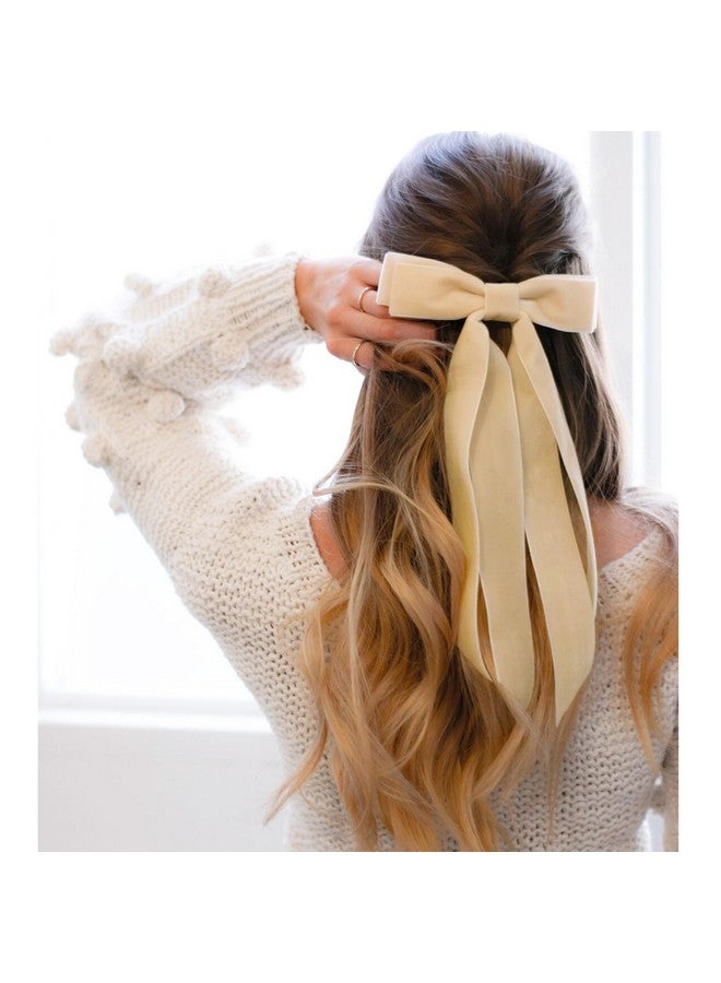 Aileam 2Pcs Velvet Hair Bows Ribbon Hair Clip Black Beige Accessories Ponytail Holder Accessories Slides Metal Clips Hair Bow For Women Girls Toddlers Teens Kids - Image 2