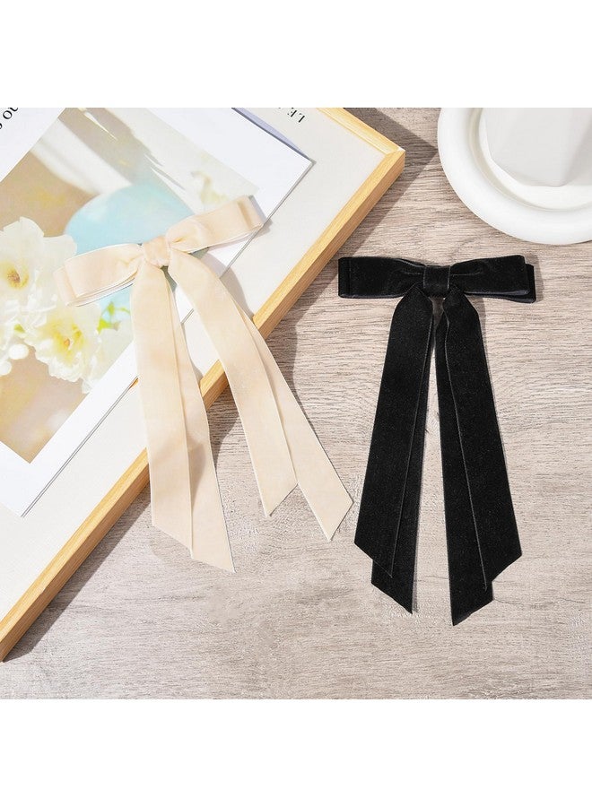 Aileam 2Pcs Velvet Hair Bows Ribbon Hair Clip Black Beige Accessories Ponytail Holder Accessories Slides Metal Clips Hair Bow For Women Girls Toddlers Teens Kids - Image 3