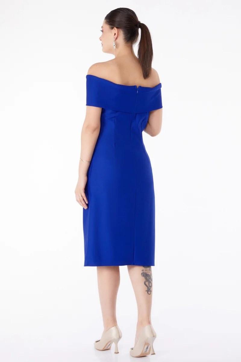 Tofisa Plain Cowl Neck Women's Blue Evening Dress - 13187