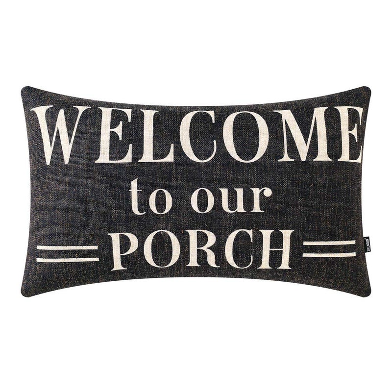 TRENDIN Farmhouse Porch Waist Pillow Cover 20x12 inch Black Word Welcome to Our Porch Throw Pillow Cover for Couch Sofa PL564TR