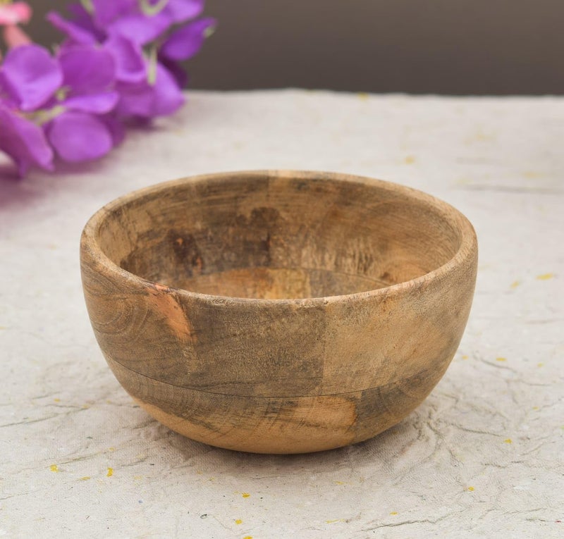 OGGN Natural Mango Wood Mixing & Serving Bowl, Handmade Wooden Salad Bowls, Antique Soup Serve Ware, Elegant Multipurpose Bowl for Salads, Soups, Snacks - Small (4 Inch) - Image 1