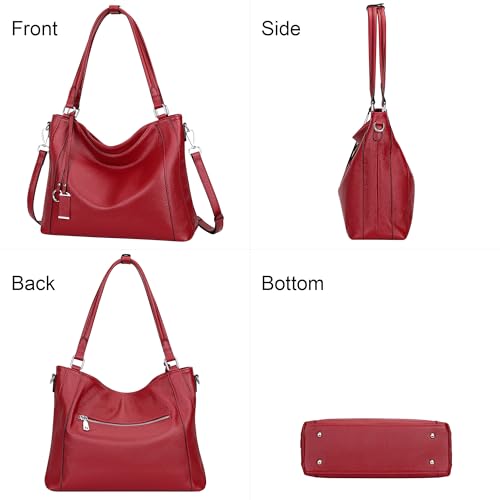 Over Earth Genuine Leather Purses for Women Large Hobo Bags Lady Shoulder Handbags with Detachable Strap (O103E Red Wine) - Image 3