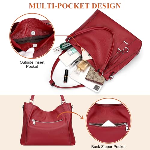 Over Earth Genuine Leather Purses for Women Large Hobo Bags Lady Shoulder Handbags with Detachable Strap (O103E Red Wine) - Image 4