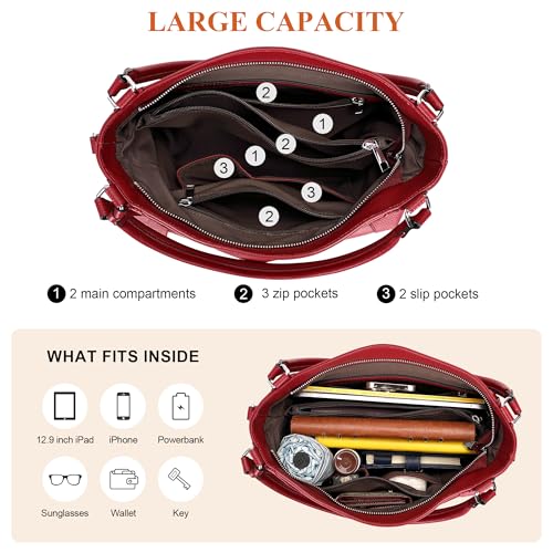 Over Earth Genuine Leather Purses for Women Large Hobo Bags Lady Shoulder Handbags with Detachable Strap (O103E Red Wine) - Image 5