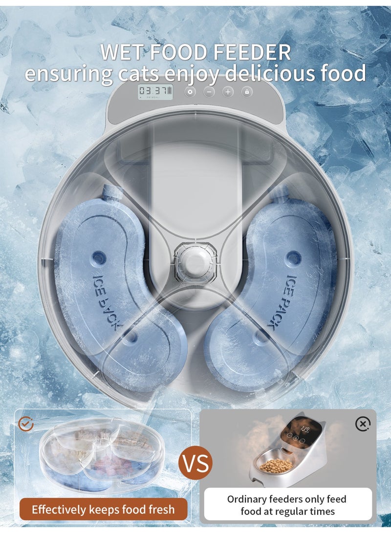 موزع طعام للقطط بـ 4 حجرات | موزع تلقائي ذكي للطعام الرطب، جدول تغذية يومي قابل للبرمجة، يتضمن 4 أكياس ثلج، مؤشر بطارية منخفض، تصميم آمن للقدمين - Image 3