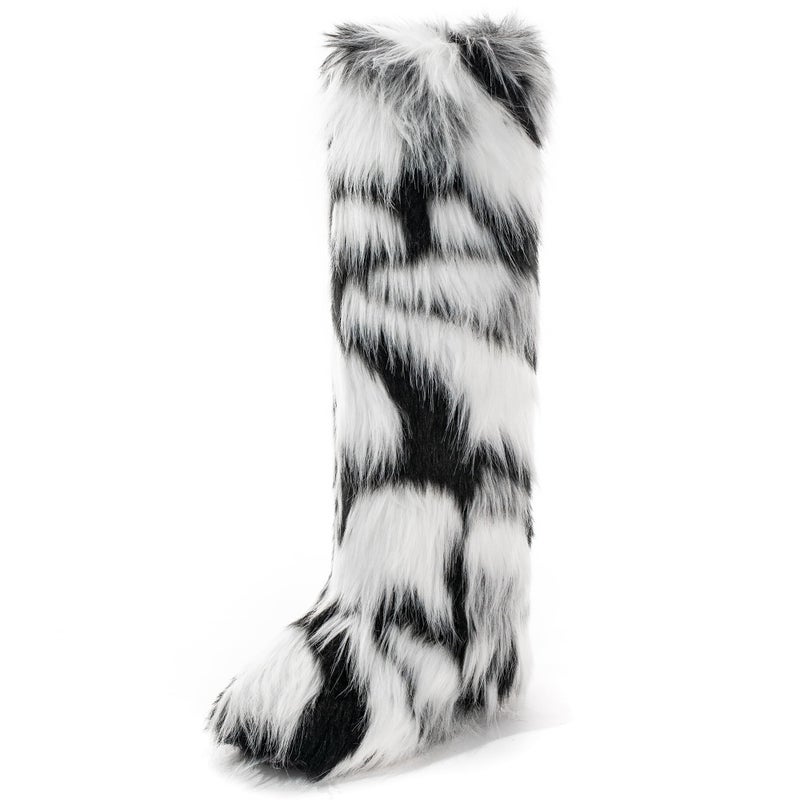 CEPEPRIN Women's Faux Fur Boots Knee-High Furry Snow Boots Fluffy Warm Winter Boots - Image 1
