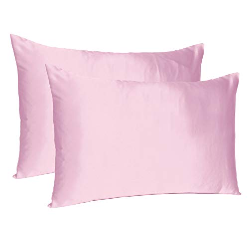 Oussum Satin Silk Pillowcase Pillow Case Covers with Envelop Closure for Hair and Skin Home Bed Decor Set of 2 Pillowcase Free 3 pcs scrunchies (Queen, Crystal Rose) - Image 1