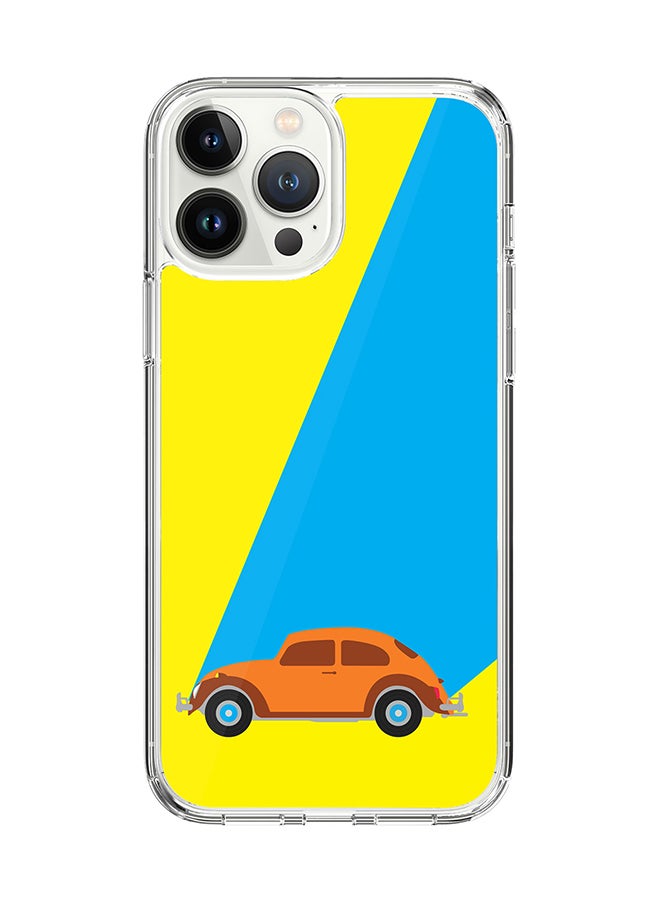 Stylizedd Classic Clear for Apple iPhone 14 Pro Max Case Hybrid Soft Cover Flexible Edges Anti Drop TPU PC Gel Thin Transparent Cover - Retro Bug Yellow Full Print