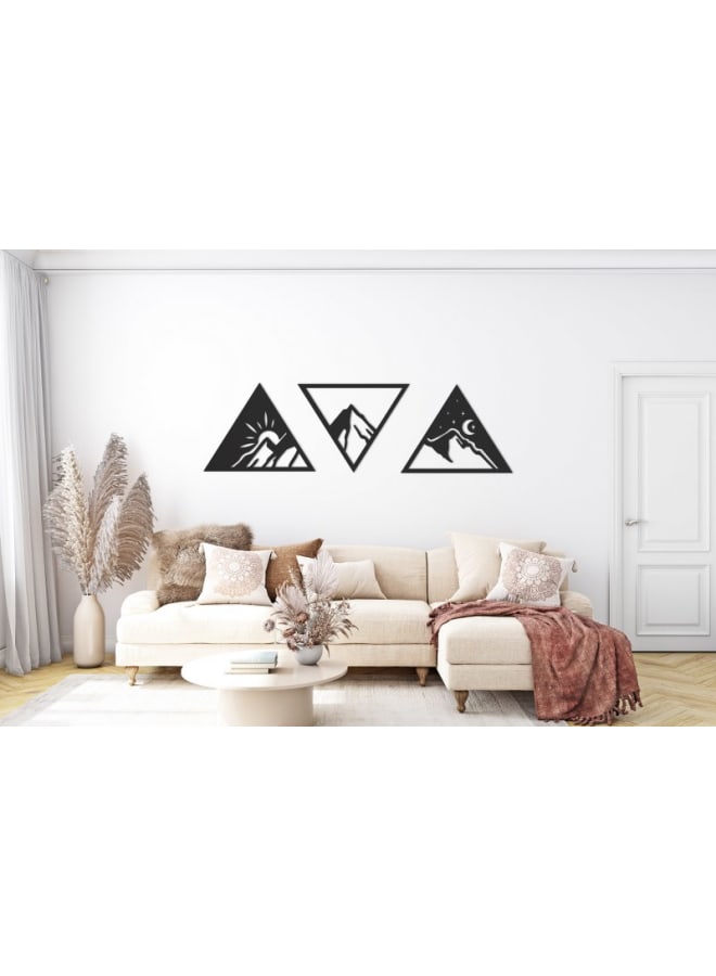 هوم جاليري مجموعة من 3 لوحات جدارية خشبية هندسية على شكل جبل - Image 1