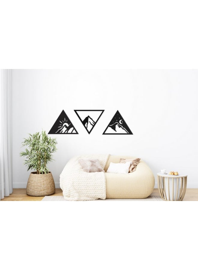 هوم جاليري مجموعة من 3 لوحات جدارية خشبية هندسية على شكل جبل - Image 2