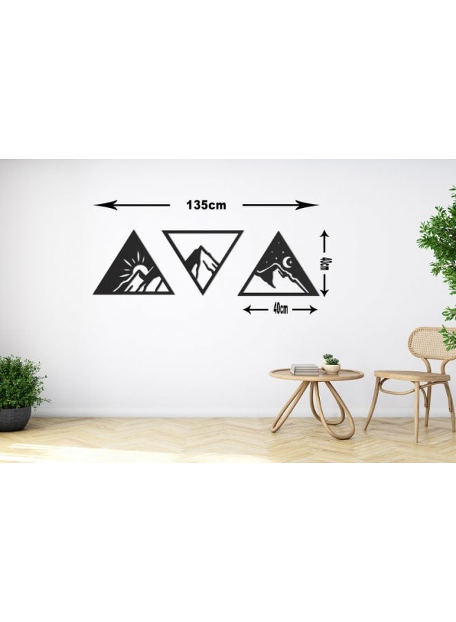 هوم جاليري مجموعة من 3 لوحات جدارية خشبية هندسية على شكل جبل - Image 3