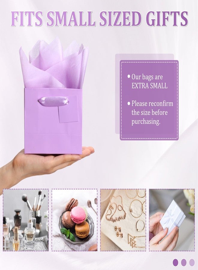 Qilery 50 Pcs Valentine Mini Paper Gift Bags Bulk with Tissue Paper Small Gift Bags with Handle and Tags for Birthday Wedding Galentine Mothers' Day Party Business(Light Purple,4.7 x 2.4 x 3.9'') - Image 4