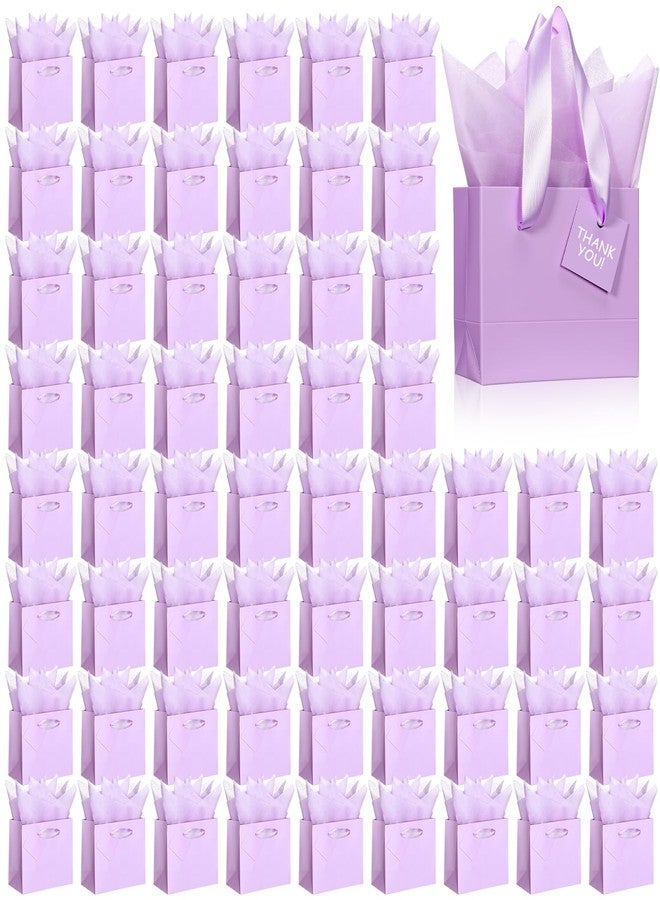 Qilery 50 Pcs Valentine Mini Paper Gift Bags Bulk with Tissue Paper Small Gift Bags with Handle and Tags for Birthday Wedding Galentine Mothers' Day Party Business(Light Purple,4.7 x 2.4 x 3.9'') - Image 1