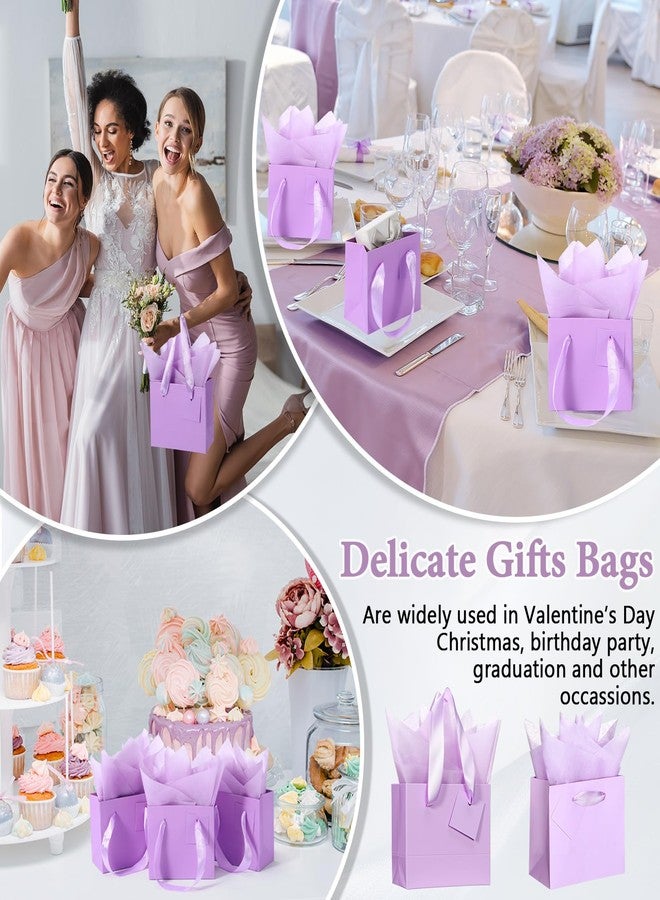 Qilery 50 Pcs Valentine Mini Paper Gift Bags Bulk with Tissue Paper Small Gift Bags with Handle and Tags for Birthday Wedding Galentine Mothers' Day Party Business(Light Purple,4.7 x 2.4 x 3.9'') - Image 5