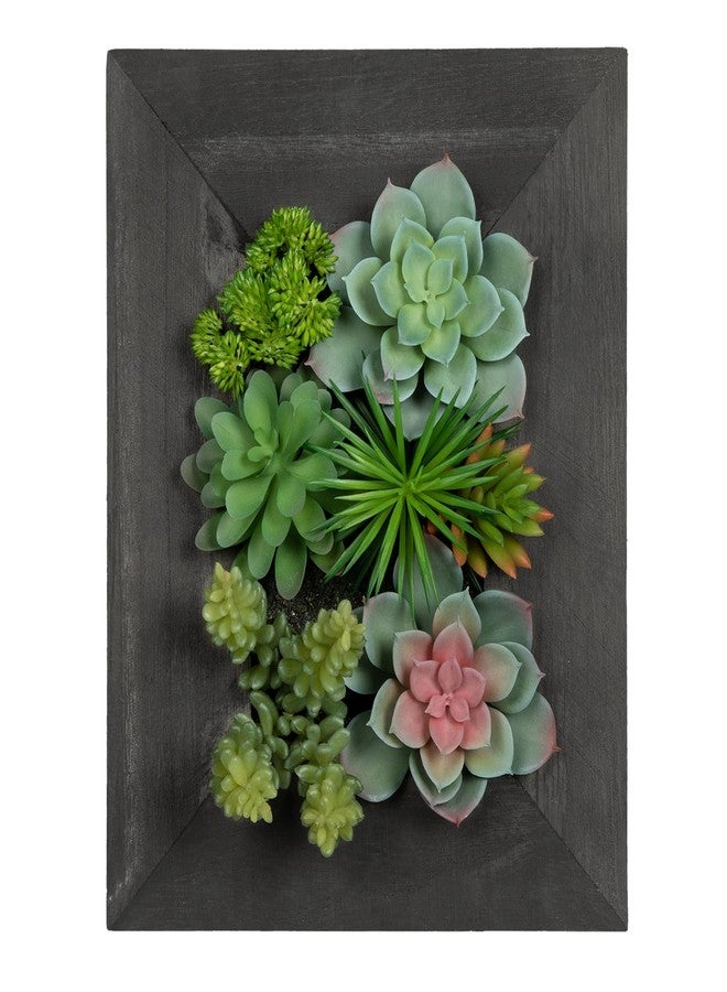 Arborus Fake Plants Succulents 3D Artificial Wall Hanging Plants Indoor Faux Succulent Arrangement in Wooden Planter for Home Farmhouse Kitchen Console Table Wall Decoration - Image 1