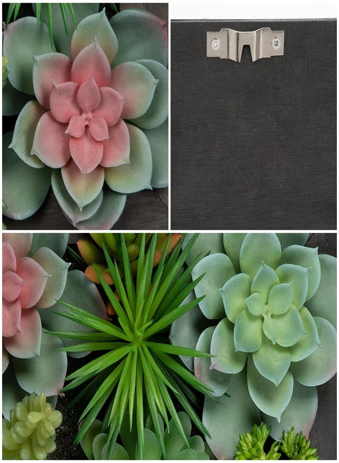 Arborus Fake Plants Succulents 3D Artificial Wall Hanging Plants Indoor Faux Succulent Arrangement in Wooden Planter for Home Farmhouse Kitchen Console Table Wall Decoration - Image 3