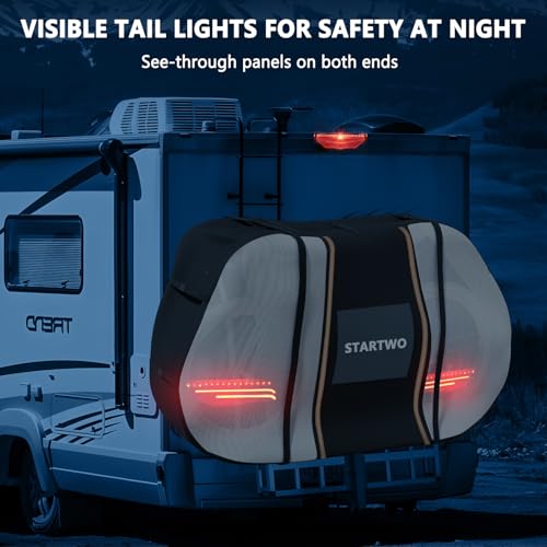 STARTWO Bike Cover for Transport On Rack, Bicycle Cover Outdoor Storage Waterproof for Transport 3 Bikes on Car Rear, with Two Elastic Straps and License Plate Window, Visible Tail Lights - Image 4