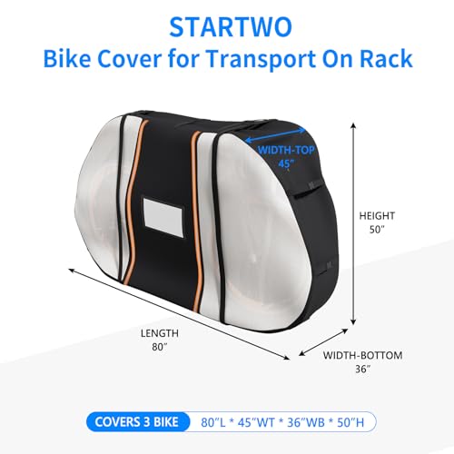 STARTWO Bike Cover for Transport On Rack, Bicycle Cover Outdoor Storage Waterproof for Transport 3 Bikes on Car Rear, with Two Elastic Straps and License Plate Window, Visible Tail Lights - Image 2