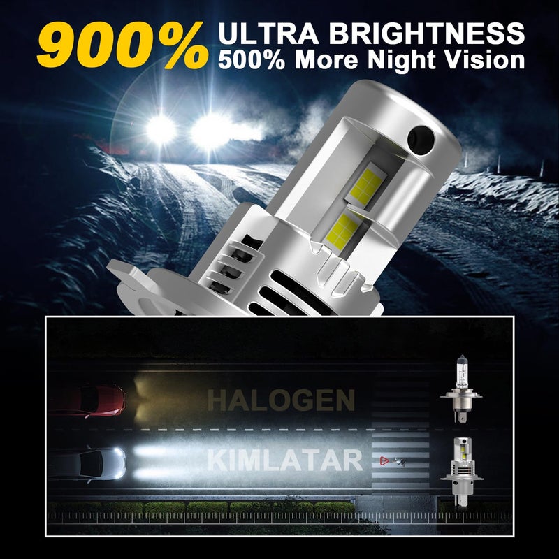 KIMLATAR Latest H4 Light Bulbs Super Bright Upgraded 900% 60000LM Brightness,1:1 Halogen Mini Size,10-Year Lifespan,Plug and Play,H4/9003 Fog Bulbs,Pack of 2 - Image 2