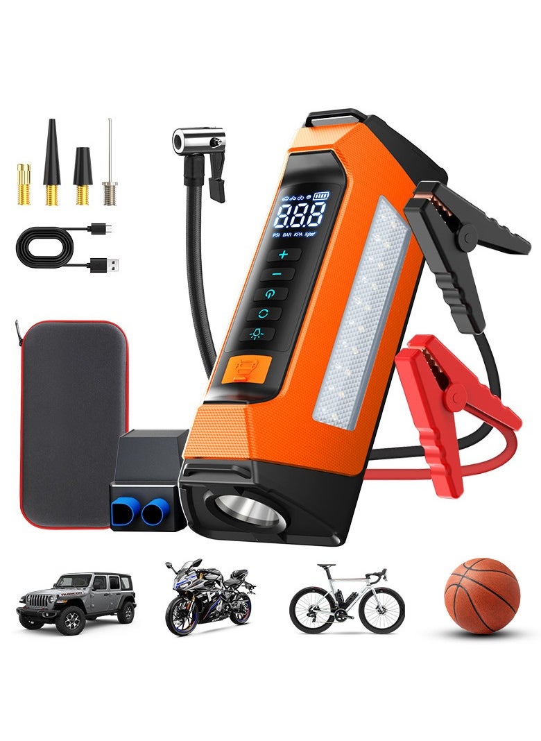 XiuWoo Car Jump Starter with Air Compressor 6000A, 400 Lumen LED Light and 180PSI Portable Battery Jump Box All Gas or 12L Diesel,12V Auto Tire Inflator Jumper Starter Combo with LCD Display Orange  - Image 1