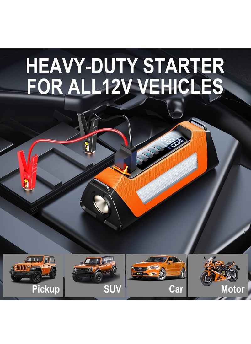 XiuWoo Car Jump Starter with Air Compressor 6000A, 400 Lumen LED Light and 180PSI Portable Battery Jump Box All Gas or 12L Diesel,12V Auto Tire Inflator Jumper Starter Combo with LCD Display Orange  - Image 5