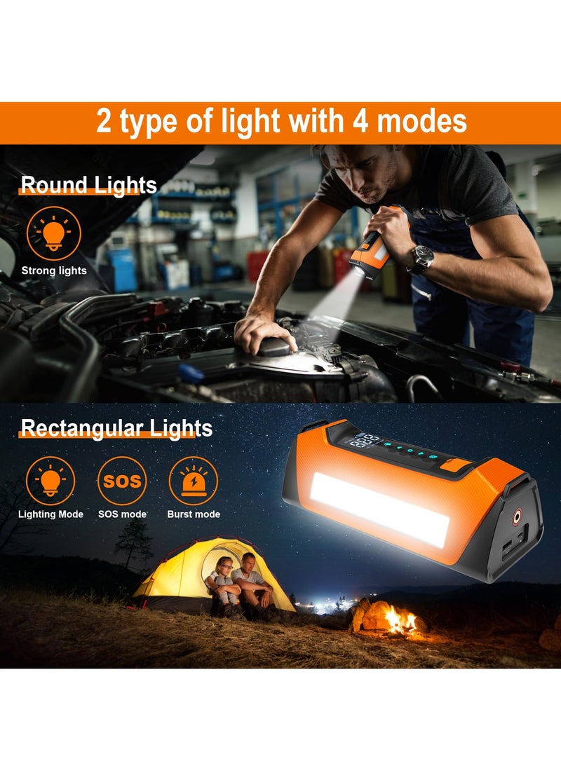 XiuWoo - Car Jump Starter with Air Compressor 6000A, 400 Lumen LED Light and 180PSI Portable Battery Jump Box All Gas or 12L Diesel,12V Auto Tire Inflator Jumper Starter Combo with LCD Display Orange - Image 1