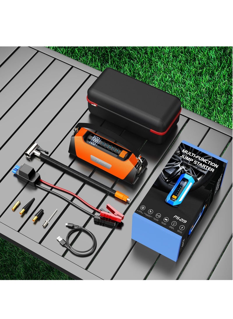 XiuWoo Car Jump Starter with Air Compressor 6000A, 400 Lumen LED Light and 180PSI Portable Battery Jump Box All Gas or 12L Diesel,12V Auto Tire Inflator Jumper Starter Combo with LCD Display Orange  - Image 2