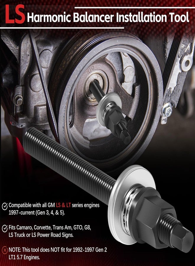 Sunluway LS LT Harmonic Balancer Installation Tool Crank Pulley Install Tool Compatible with Chevy GM 1997-UP V8 LS1 LS2 LS3 LS4 LSX LSA LS6 LQ4 LQ9 with Thrust Bearing & Wrench Flats - Image 2