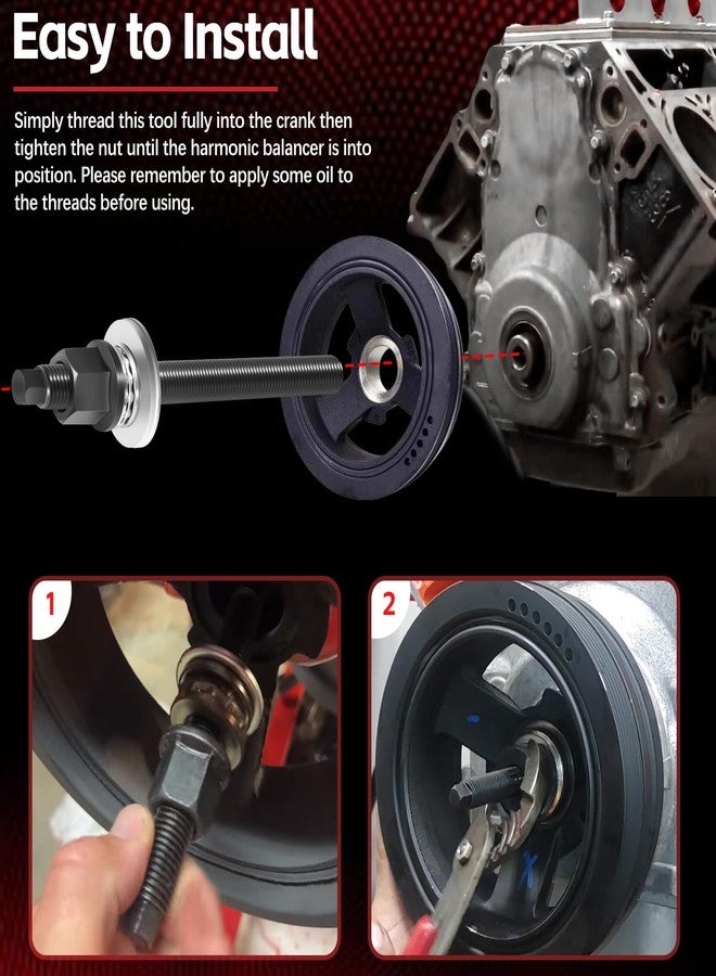 Sunluway LS LT Harmonic Balancer Installation Tool Crank Pulley Install Tool Compatible with Chevy GM 1997-UP V8 LS1 LS2 LS3 LS4 LSX LSA LS6 LQ4 LQ9 with Thrust Bearing & Wrench Flats - Image 3