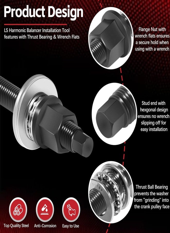 Sunluway LS LT Harmonic Balancer Installation Tool Crank Pulley Install Tool Compatible with Chevy GM 1997-UP V8 LS1 LS2 LS3 LS4 LSX LSA LS6 LQ4 LQ9 with Thrust Bearing & Wrench Flats - Image 4