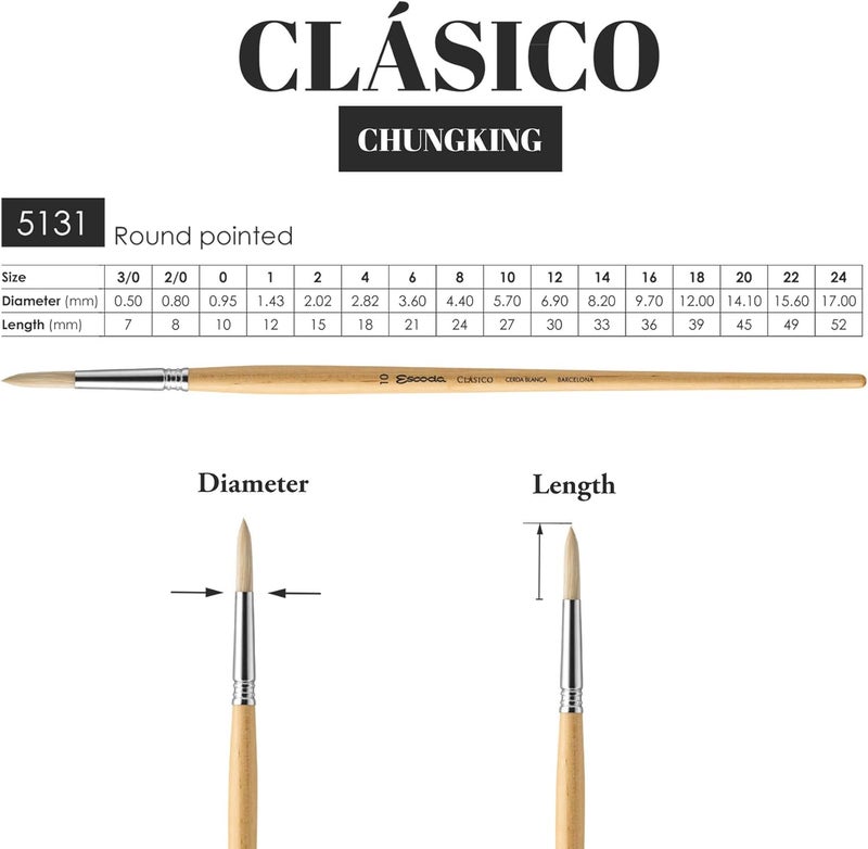 Escoda Clasico Series 5131 Long Handle Artist Oil  Acrylic Brush Size 30 Round - Image 3