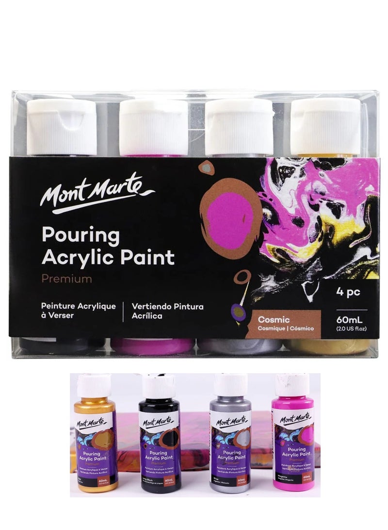 Mont Marte 4-Piece Premium Pre-mixed Pouring Acrylic Paint Cosmic Colour Set 60ml Content Per Bottle - Image 1